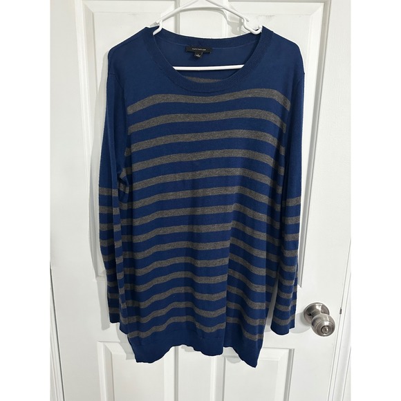 Ann Taylor Sweaters - Ann Taylor Women's Blue Striped Long Sleeve Zipper Detail‎ Sweater Size L